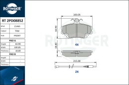 Комплект тормозных колодок, дисковый тормоз ROTINGER RT 2PD08852