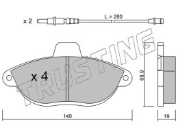 Brake Pad Set, disc brake TRUSTING 107.0