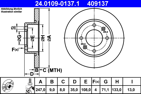 Brake Disc - 24.0109-0137.1 ATE
