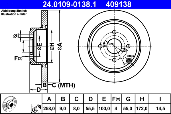 Brake Disc - 24.0109-0138.1 ATE