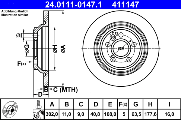 Brake Disc - 24.0111-0147.1 ATE