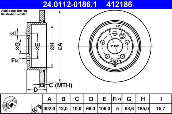 Brake Disc - 24.0112-0186.1 ATE