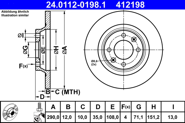 Brake Disc - 24.0112-0198.1 ATE