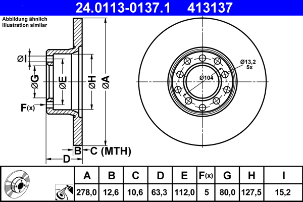 Bremsscheibe - 24.0113-0137.1 ATE