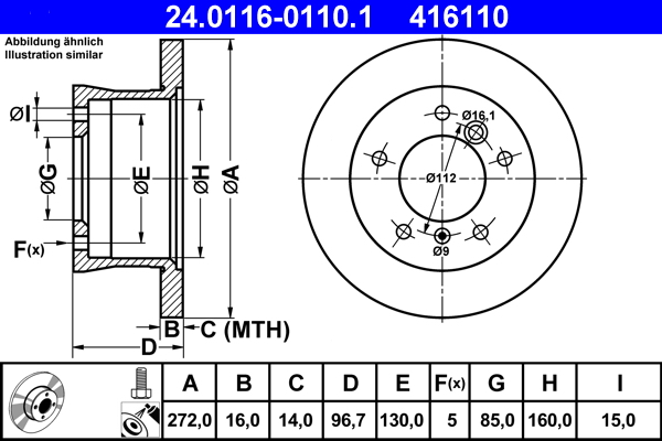 Brake Disc - 24.0116-0110.1 ATE
