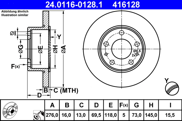 Brake Disc - 24.0116-0128.1 ATE
