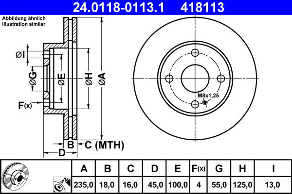 Brake Disc - 24.0118-0113.1 ATE