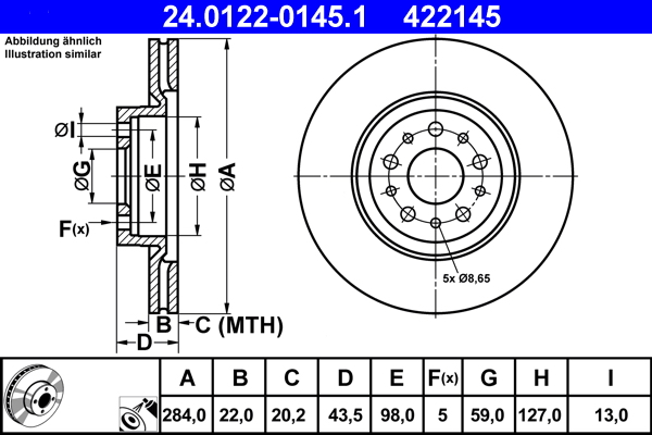 Brake Disc - 24.0122-0145.1 ATE