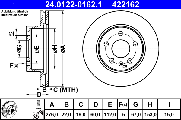 Brake Disc - 24.0122-0162.1 ATE