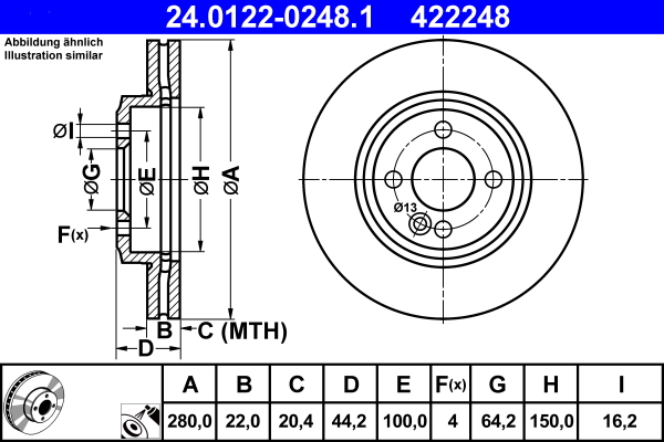 Brake Disc - 24.0122-0248.1 ATE