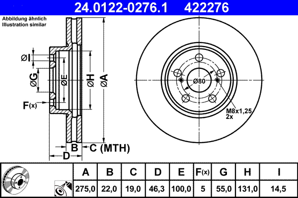 Brake Disc - 24.0122-0276.1 ATE