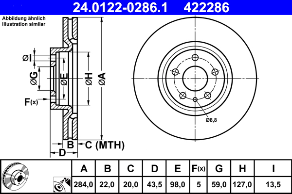 Brake Disc - 24.0122-0286.1 ATE