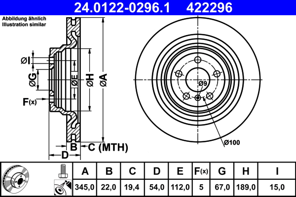 Brake Disc - 24.0122-0296.1 ATE