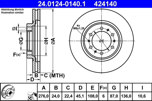 Brake Disc - 24.0124-0140.1 ATE