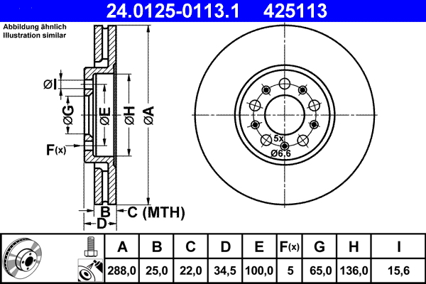 Brake Disc - 24.0125-0113.1 ATE