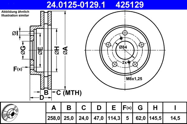 Brake Disc - 24.0125-0129.1 ATE