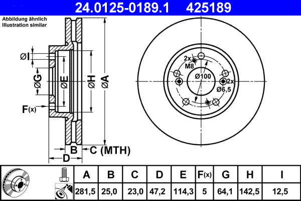 Brake Disc - 24.0125-0189.1 ATE