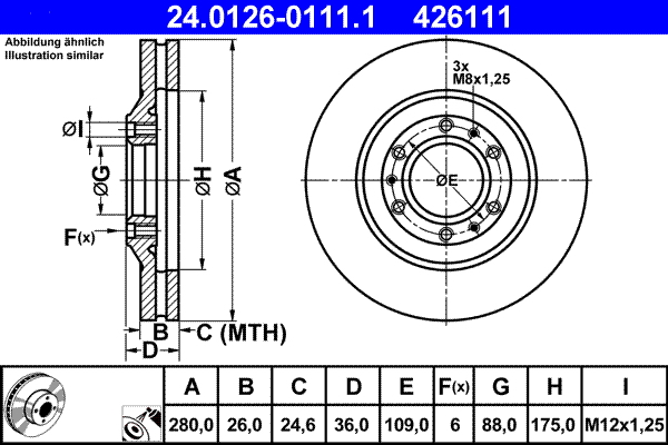 Brake Disc - 24.0126-0111.1 ATE