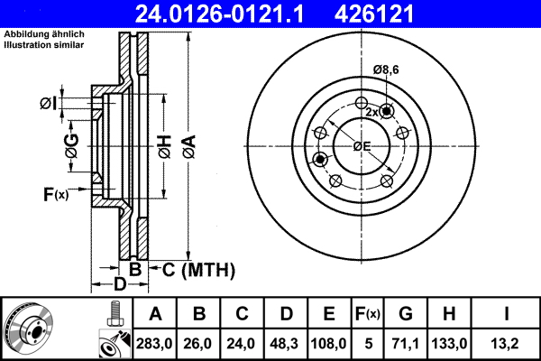 Brake Disc - 24.0126-0121.1 ATE