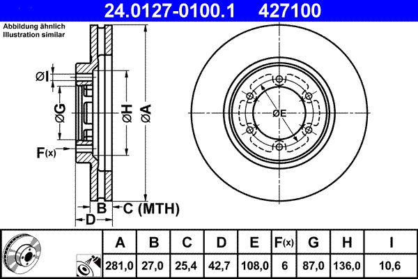 Brake Disc - 24.0127-0100.1 ATE