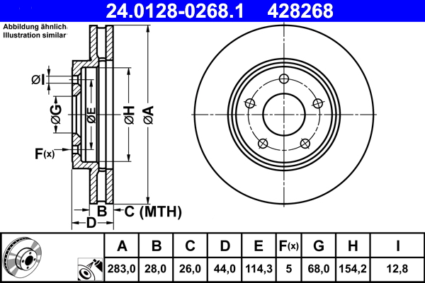 Brake Disc - 24.0128-0268.1 ATE