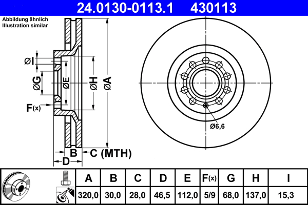 Brake Disc - 24.0130-0113.1 ATE