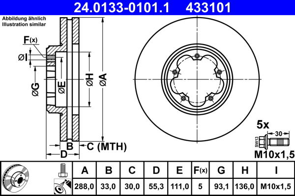 Brake Disc - 24.0133-0101.1 ATE
