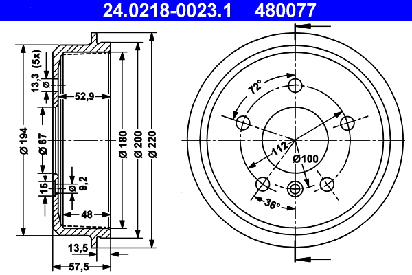 Brake Drum - 24.0218-0023.1 ATE
