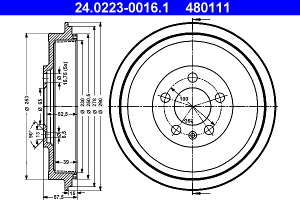 Brake Drum - 24.0223-0016.1 ATE