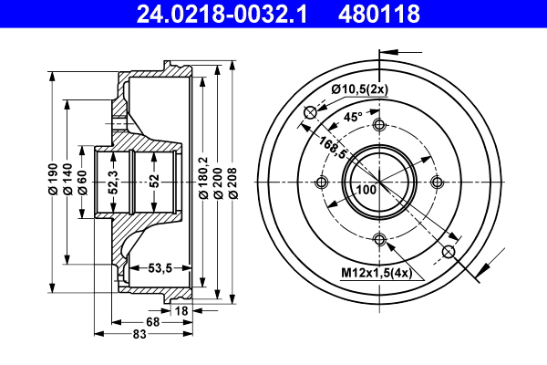 Tamburo freno - 24.0218-0032.1 ATE
