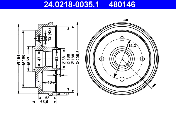 Brake Drum - 24.0218-0035.1 ATE