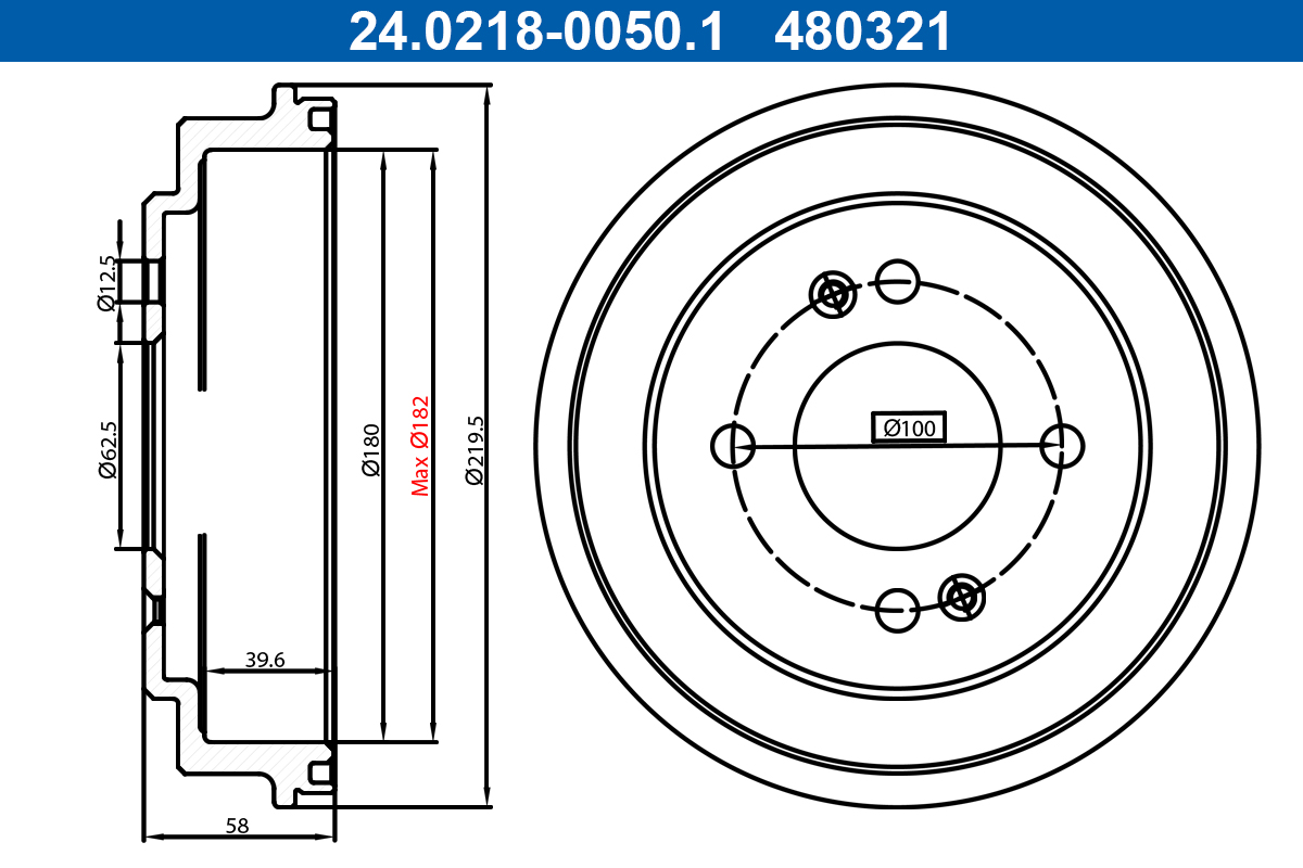 Tamburo freno - 24.0218-0050.1 ATE
