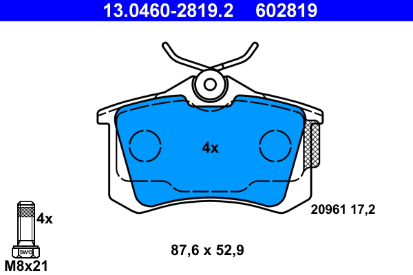 Brake Pad Set, disc brake - 13.0460-2819.2 ATE