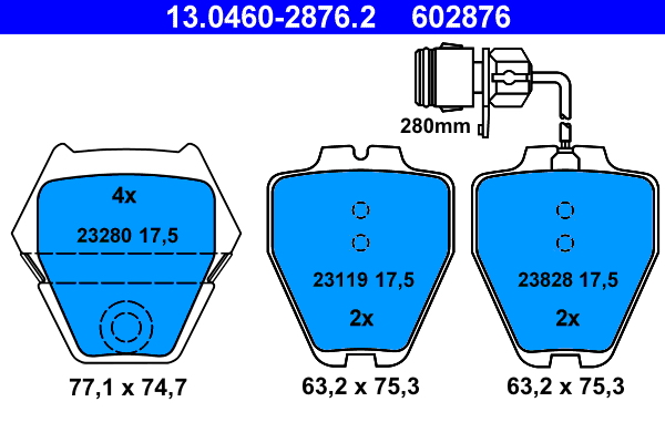 Brake Pad Set, disc brake - 13.0460-2876.2 ATE