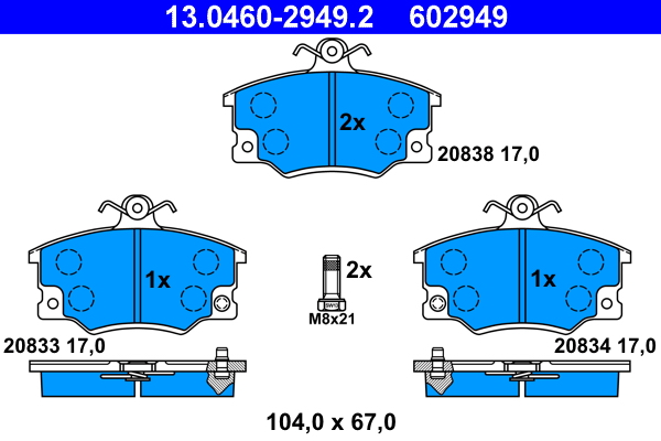 Brake Pad Set, disc brake - 13.0460-2949.2 ATE
