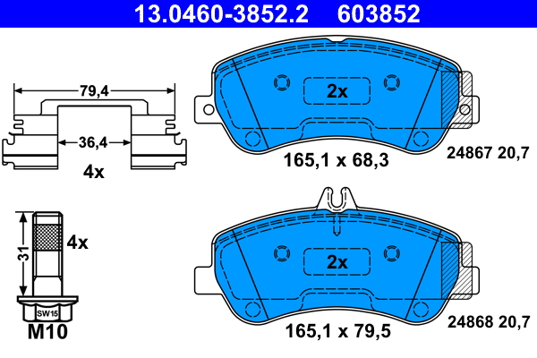 Brake Pad Set, disc brake - 13.0460-3852.2 ATE