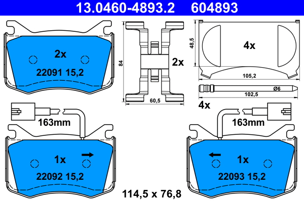 Kit pastiglie freno, Freno a disco - 13.0460-4893.2 ATE