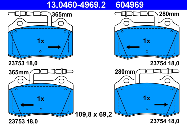 Brake Pad Set, disc brake - 13.0460-4969.2 ATE