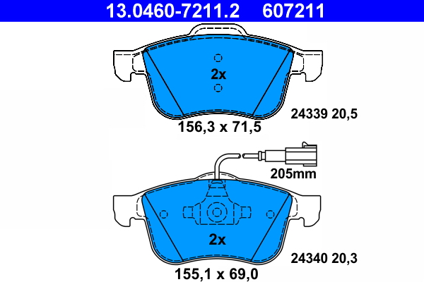 Brake Pad Set, disc brake - 13.0460-7211.2 ATE