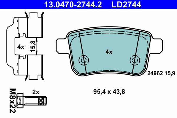 Kit pastiglie freno, Freno a disco - 13.0470-2744.2 ATE