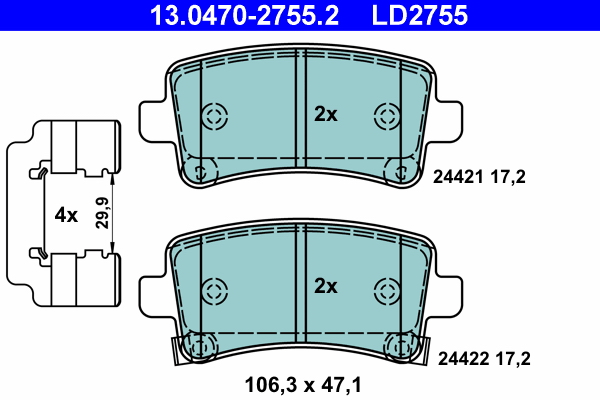 Brake Pad Set, disc brake - 13.0470-2755.2 ATE