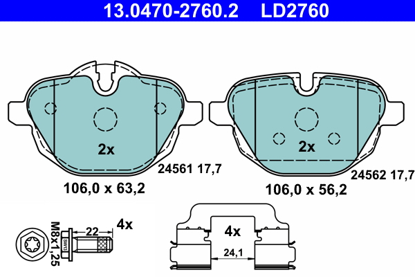 Brake Pad Set, disc brake - 13.0470-2760.2 ATE