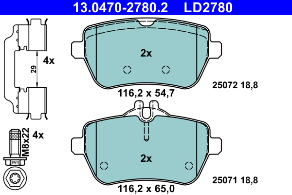 Brake Pad Set, disc brake - 13.0470-2780.2 ATE