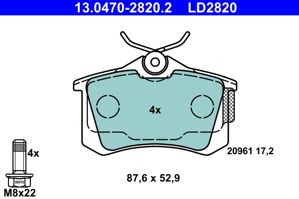 Brake Pad Set, disc brake - 13.0470-2820.2 ATE