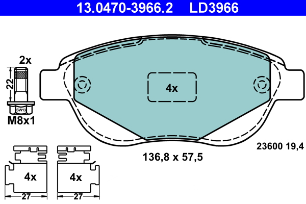 Brake Pad Set, disc brake - 13.0470-3966.2 ATE