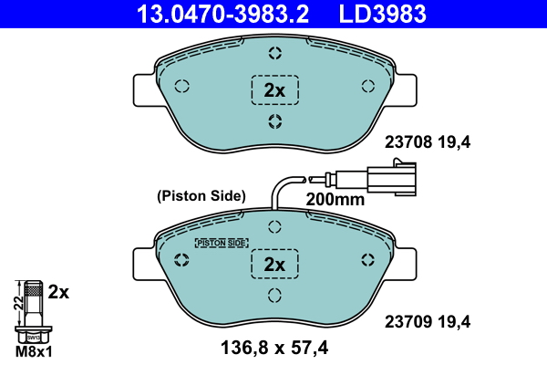 Brake Pad Set, disc brake - 13.0470-3983.2 ATE