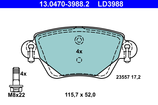 Brake Pad Set, disc brake - 13.0470-3988.2 ATE