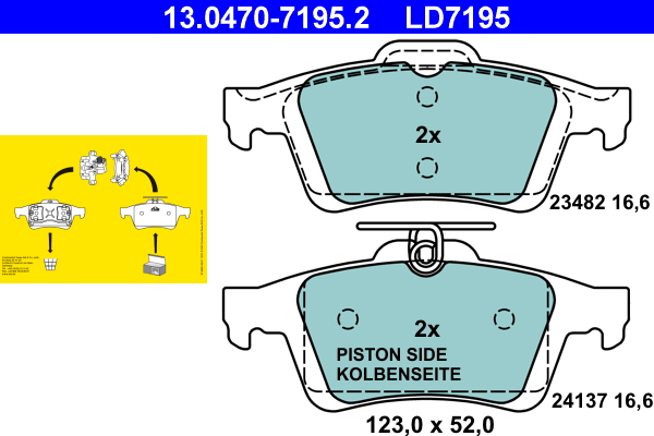 Brake Pad Set, disc brake - 13.0470-7195.2 ATE