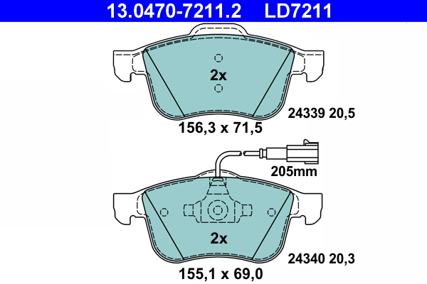 Brake Pad Set, disc brake - 13.0470-7211.2 ATE