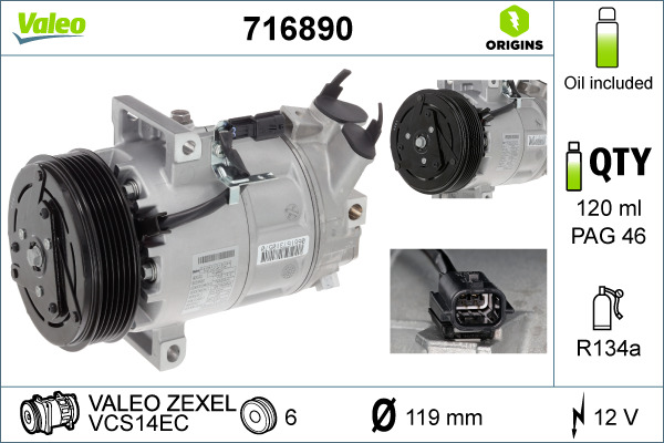 Compressore, Climatizzatore - 716890 VALEO